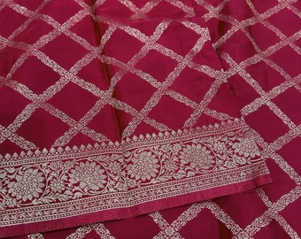 Cherry Red Gajji Silk Banarasi Saree / Free Shipping in US