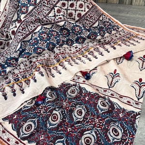 Handblockdruck Chanderi Seide von Cotton Saree mit Zari Borte / Kostenloser Versand in den USA