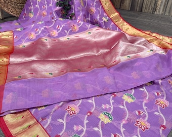 Lavender Kota Silk Saree  / Fall attached/Free Shipping In US