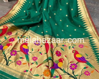 Green Paithani Dupatta /Free Shipping in US