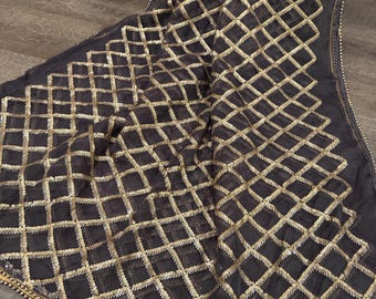 Heavy Sequins Gray Organza Dupatta / Stole Wrap, Free Shipping in US