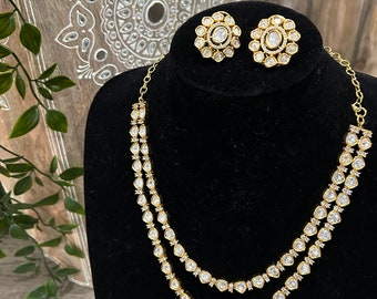 Long Indian Necklace Set / Kundan Inspired / Free Shipping in US