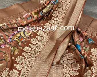 Pichwai Print Rust Banarsi Dupatta /Stole/Wrap/ Free Shipping in US