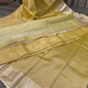 Yellow Gold Saree Dual Tone /Fall attached /Free Shipping In US