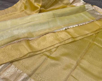 Yellow Gold Saree Dual Tone /Fall attached /Free Shipping In US