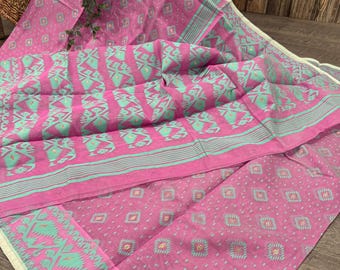 Mauvish Pink Jamdani Saree / Fall Attached/ Free Shipping in US