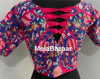 Readymade Indian Blouse for Saree/ Size 36 / Cotton Appliqué work blouse/Pink Blouse/ Free shipping in US