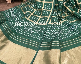 Green Tie Dye Bandhej Dupatta /Stole/Wrap/ Art Silk / Free Shipping in US