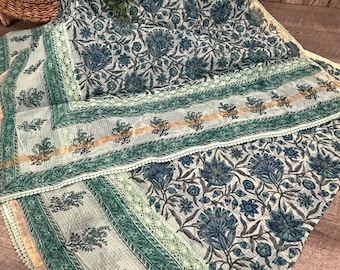 Sage Green Printed Pure Cotton Kota Saree /Free Shipping in US