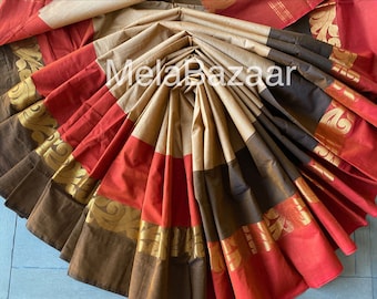 Multicolor Pure Cotton Saree with Zari Border / Free Shipping In US