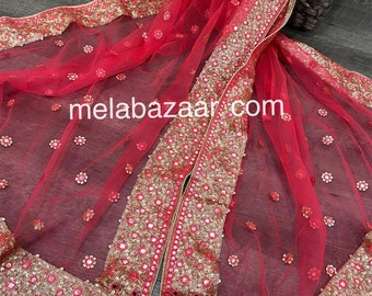 Bright Amaranth Net Dupatta /Stole /Wrap, Free Shipping