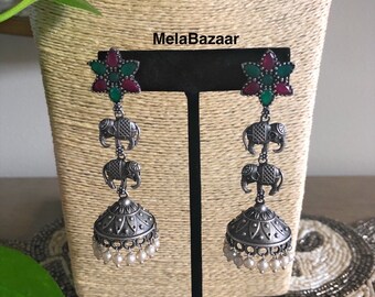 Elephant design Oxidized Earrings Jhumkis/ Free Shipping in US
