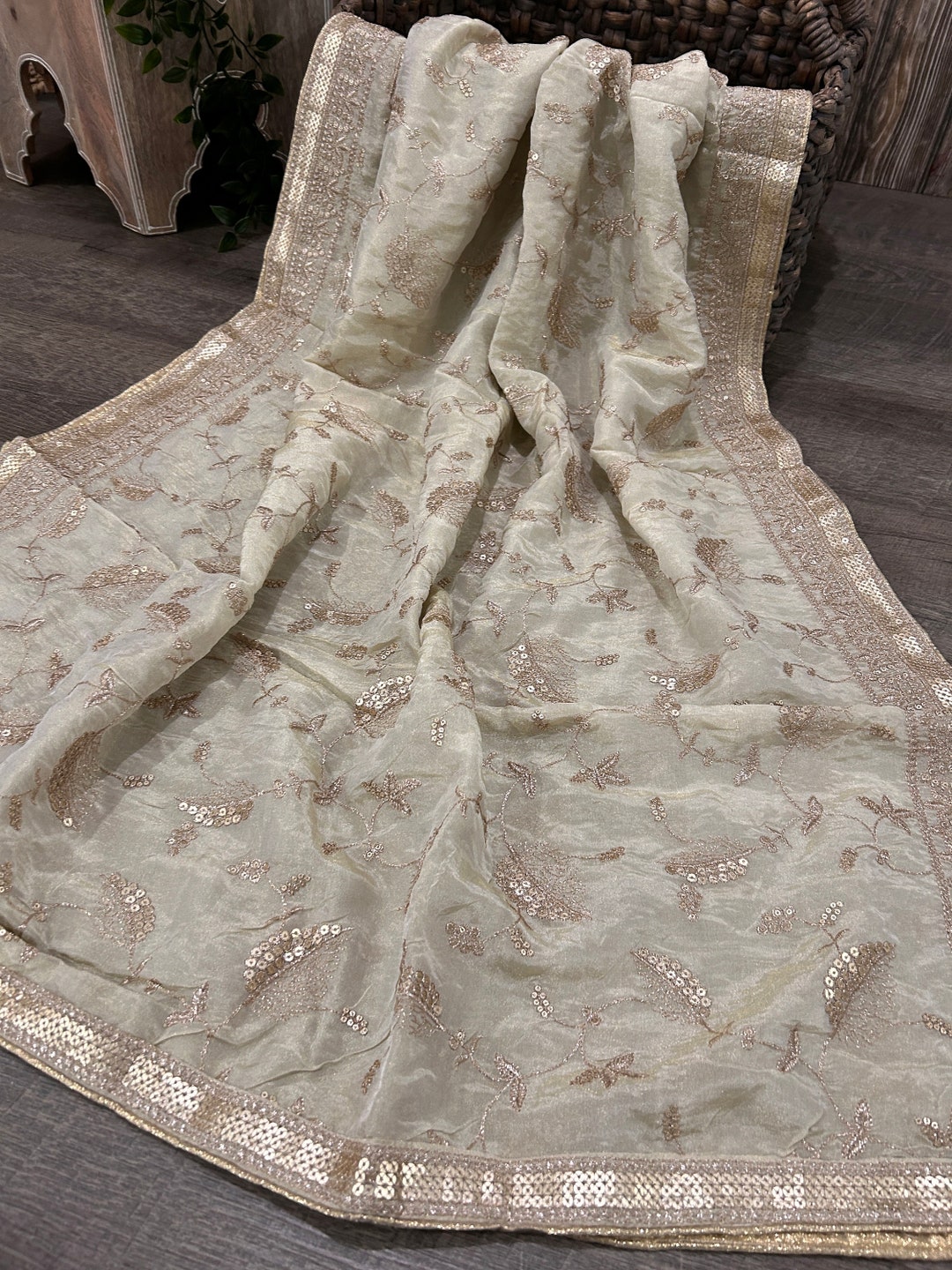 1 Pc Dupatta - Golden Dual Shade Glass Tissue Dupatta