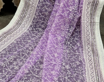 Embroidered Lavender Net Dupatta /Stole/Wrap/ Lightweight Dupatta/ Ships from Ohio