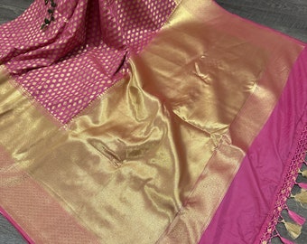 Pink Banarsi Saree on Semi Silk /Free Shipping In US