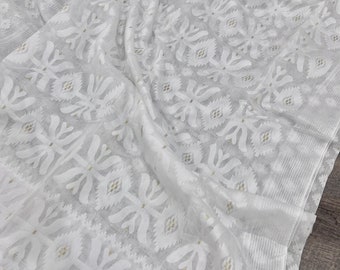 White Jamdani Saree / Fall Attached/ Free Shipping in US