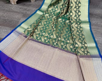 Green Banarasi Dupatta /Stole/Wrap / Free Shipping in US