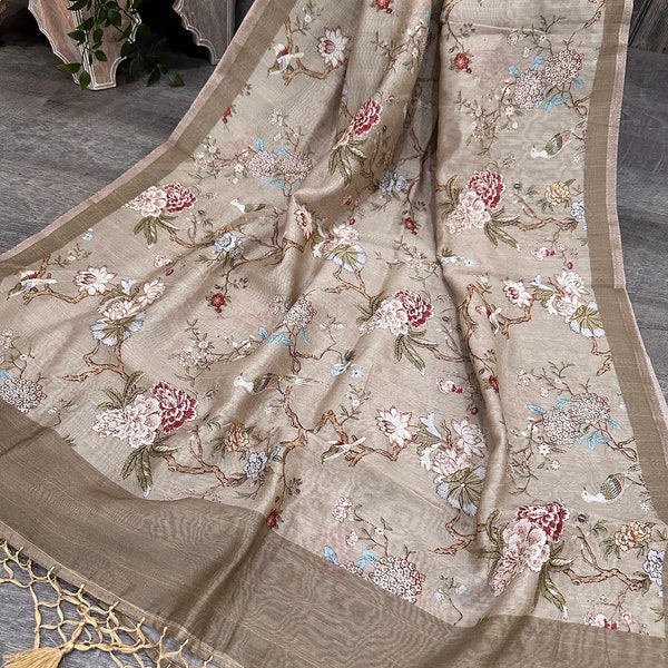 Floral Cotton Silk Dupatta / wrap / scarf/ stole
