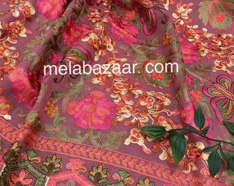 Pink embroidered Pure Wool Shawl/ Kashmiri Stole/ Free Shipping in US