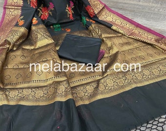 Banarsi Saree Black / Fall Attached/ Free Shipping In US