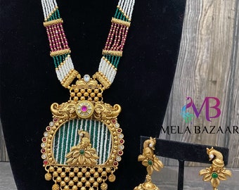 Long Indian necklace and earrings set / Free Shipping in US