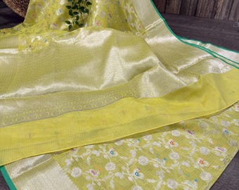 Yellow Kota Silk Saree  / Fall attached/Free Shipping In US