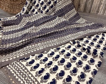 Pure Cotton Bagru Hand Printed Saree / Free Shipping in US