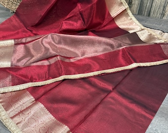 Red Tissue Banarasi Saree  /Fall attached /Free Shipping In US