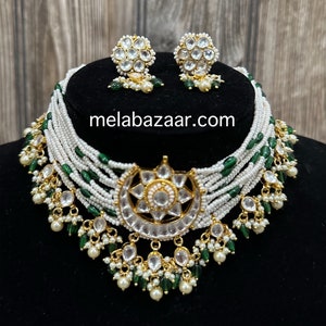 Pearls and Pachi Kundan Choker Necklace and Earrings / Free Shipping in US
