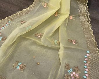 Light yellow organza dupatta / stole / wrap / Free Shipping in US