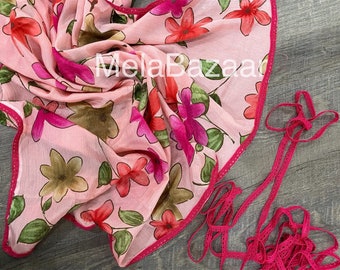 Pink floral printed dupatta /Scarf/Stole / Free Shipping in US