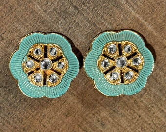 Aqua blue round earrings with stones / Free Shipping in US