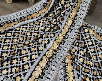Gold and Black Georgette Dupatta / Stole/Wrap/Free Shipping in US