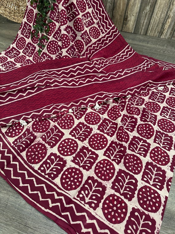 Pure Malmal Cotton Block Print Saree  / Free Shipping in US
