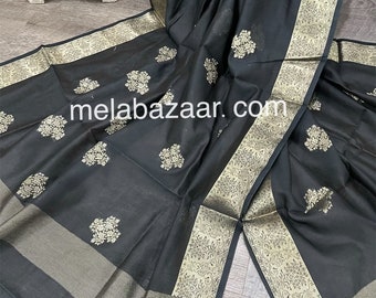 Black Banarsi Dupatta / Cotton Silk Scarf Wrap / Free Shipping in US