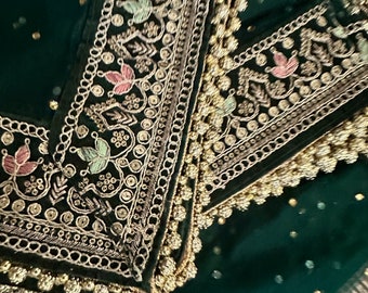 Bridal Dark Pine Green Net Dupatta /Stole/Wrap/Free Shipping in US