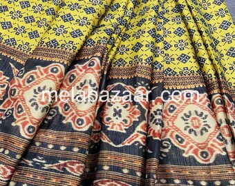 Yellow Patola Print Saree /Art Silk / Free Shipping In US