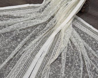 Bestickte weiße Netz Dupatta / Stola / Wrap / Leichtes Dupatta / Schiffe aus Ohio