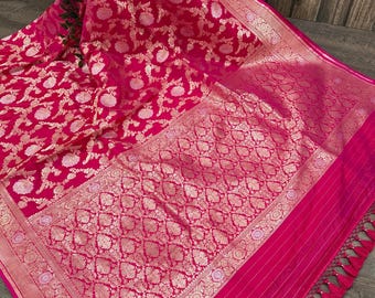 Pure Katan Silk Jangla Banarasi Saree / Free Shipping In US