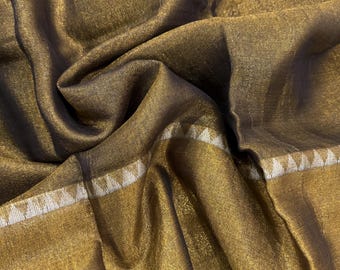 Black Gold Linen Tissue Saree with Broad Border /Free Shipping In US