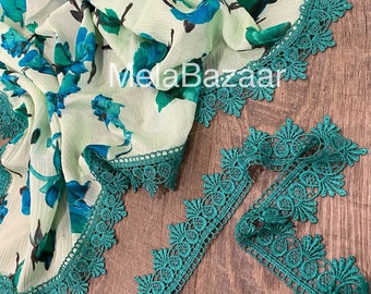 Green floral printed dupatta  /Scarf/Stole / Free Shipping in US