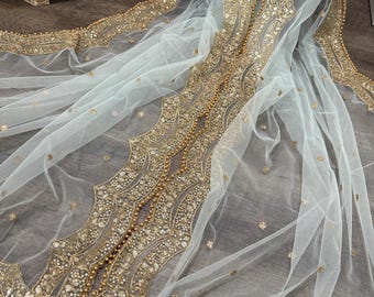 Light Aqua Blue Net Dupatta / Stole / Wrap / Free Shipping in US