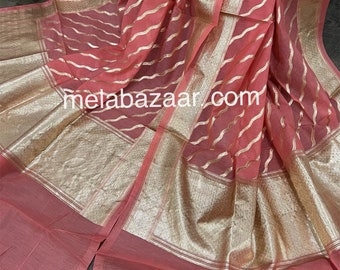 Peach Banarsi Dupatta /Stole/Wrap/ Free Shipping in US