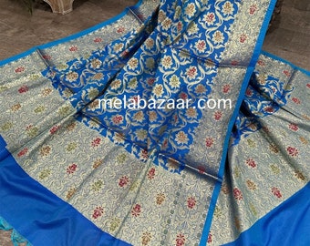 Blue Banarsi Meenakari Dupatta  /Stole/Wrap/ Free Shipping in US