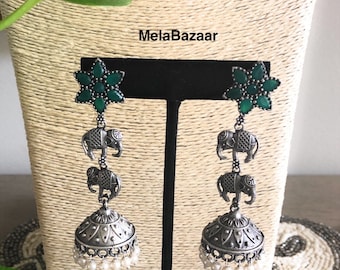 Elephant design Oxidized Earrings Jhumkis/Free Shipping in US