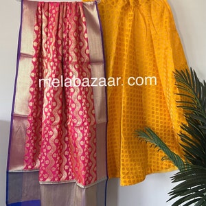 Yelllow Brocade Lehenga Skirt with Banarsi Dupatta /  Free Shipping in US