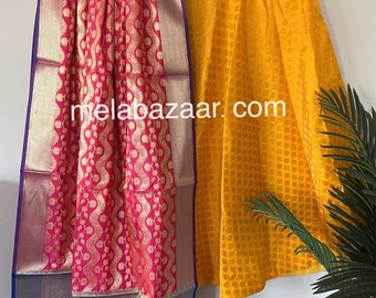 Yelllow Brocade Lehenga Skirt with Banarsi Dupatta /  Free Shipping in US