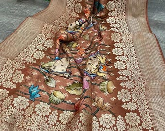 Pichwai Print Rust Banarsi Dupatta /Stole/Wrap/ Free Shipping in US