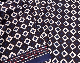 Pure Malmal Cotton Indigo Saree / Jaipur Hand Block Print / Free Shipping in US