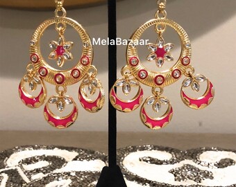 Kundan and Meenakari statement Earrings/ Free Shipping in US